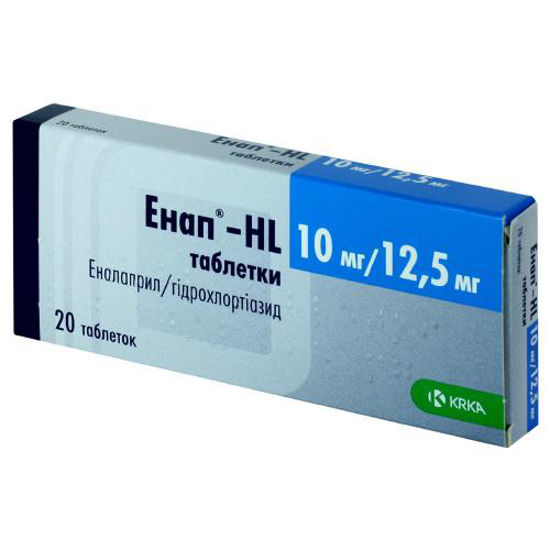 Энап-НЛ таблетки 10 мг/12.5 мг №20